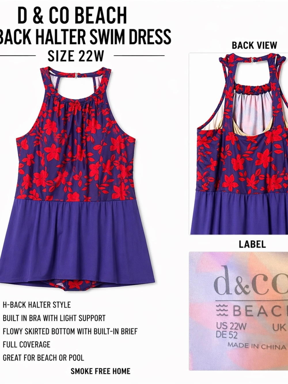 D & CO Beach - H back halter swim dress in size 22W